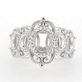 Vintage Style 14K White Gold Semi Mount Ring Setting Oval OV 8x6mm 5x3mm 5 Stone Syzjewelry