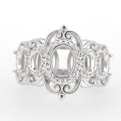 Vintage Style 14K White Gold Semi Mount Ring Setting Oval OV 8x6mm 5x3mm 5 Stone Syzjewelry