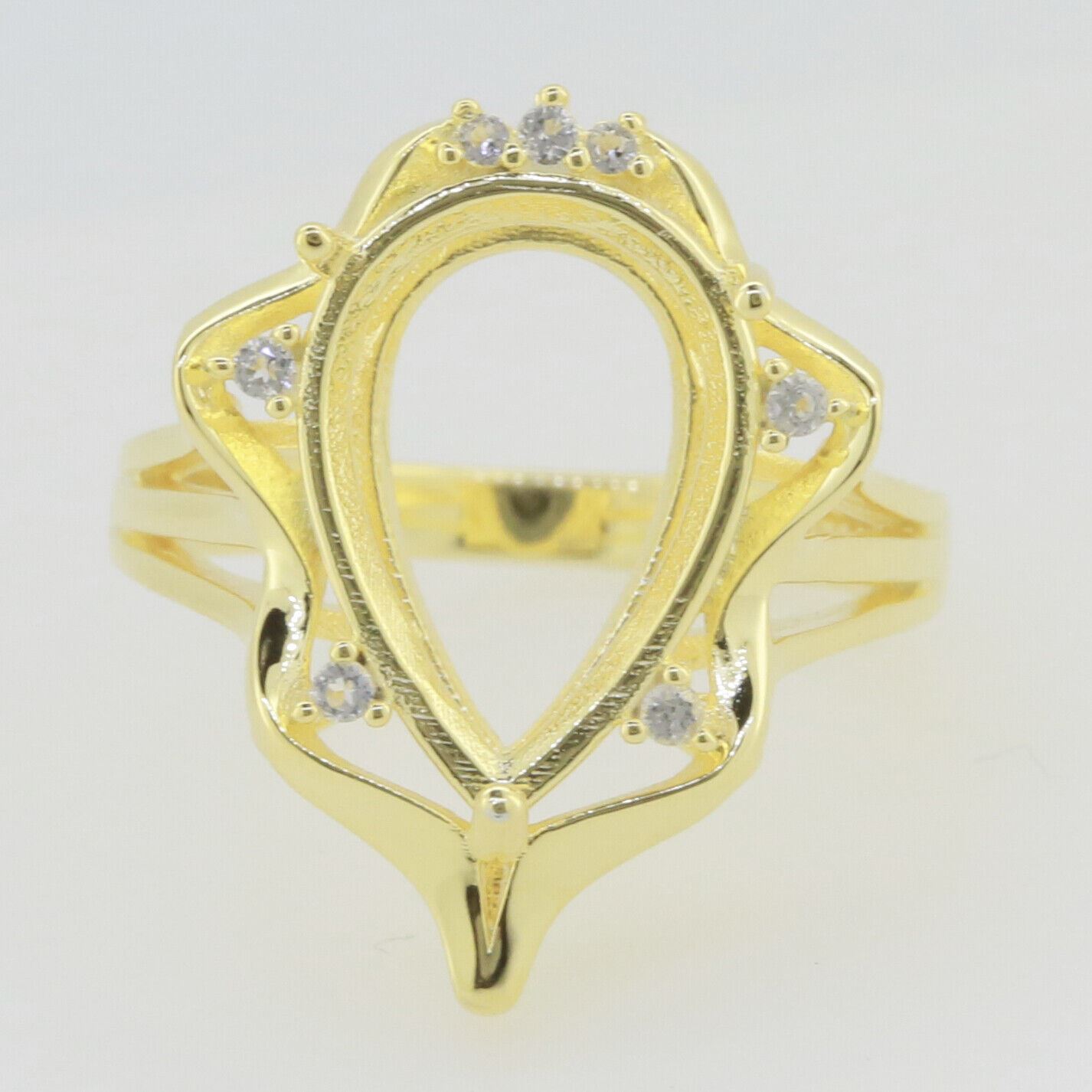 14K Yellow Gold & Diamond Semi Mount Ring Setting Pear PE 16x11mm Syzjewelry