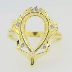 14K Yellow Gold & Diamond Semi Mount Ring Setting Pear PE 16x11mm Syzjewelry