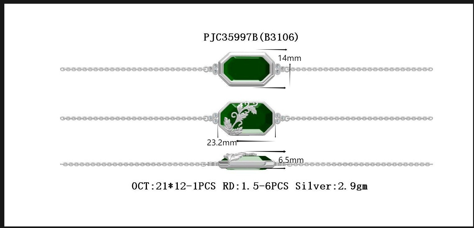 Sterling Silver Semi Mount Bracelet Setting Oct Emerald 21x12mm Round RD 1.5mm Syzjewelry