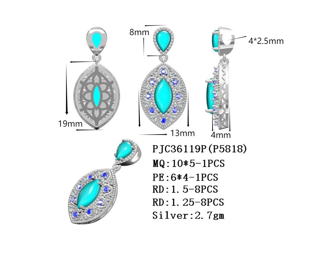 "Sterling Silver Semi Mount Pendants Setting Marquise MQ 10x5mm Pear PE6x4mm Syzjewelry