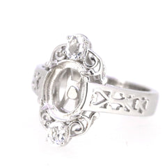 14K White Gold Semi Mount Ring Setting for Oval OV 9x7mm Vintage Repro Syzjewelry