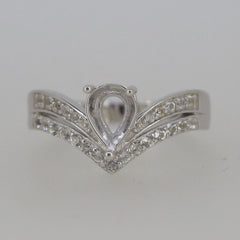 14K White Gold Semi Mount Ring Setting Pear PE 8x6 Chevron Double Shank Syzjewelry