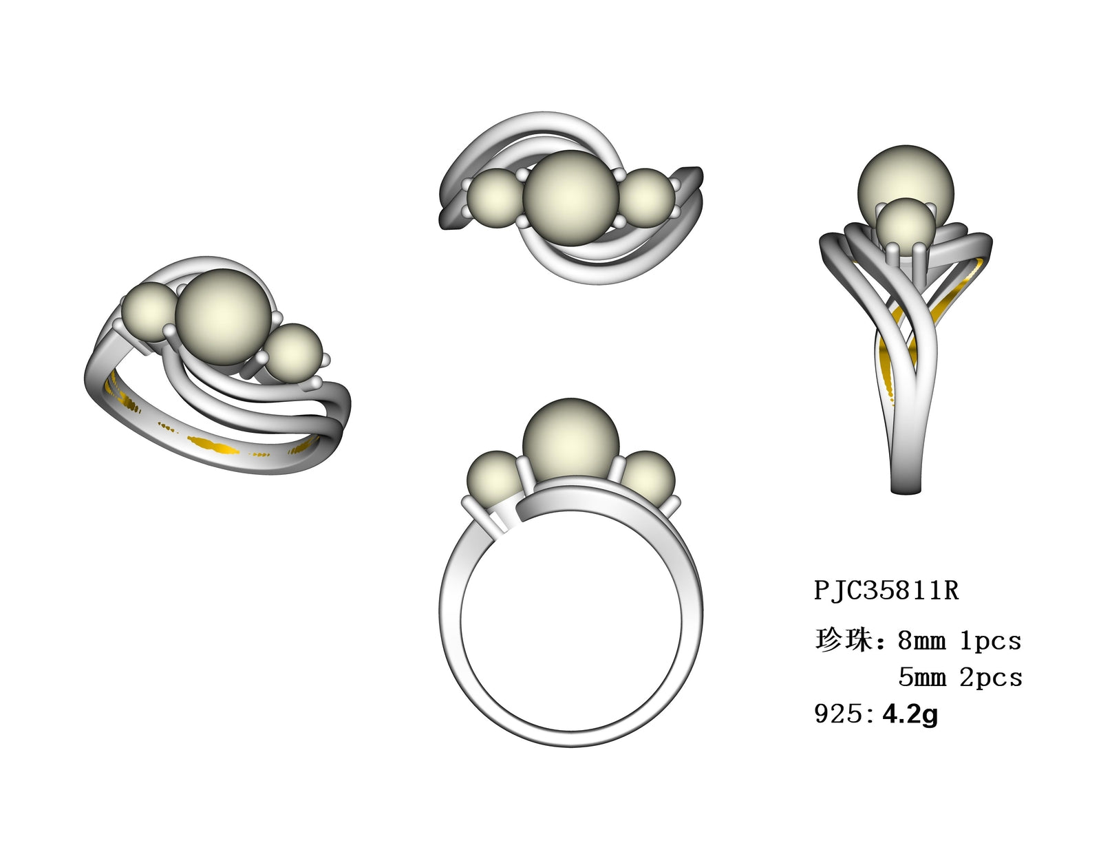 Sterling Silver Semi Mount Ring Setting Round RD 8x8mm Round RD 5x5mm w/ 3 stone Syzjewelry