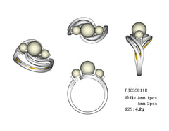 Sterling Silver Semi Mount Ring Setting Round RD 8x8mm Round RD 5x5mm w/ 3 stone Syzjewelry