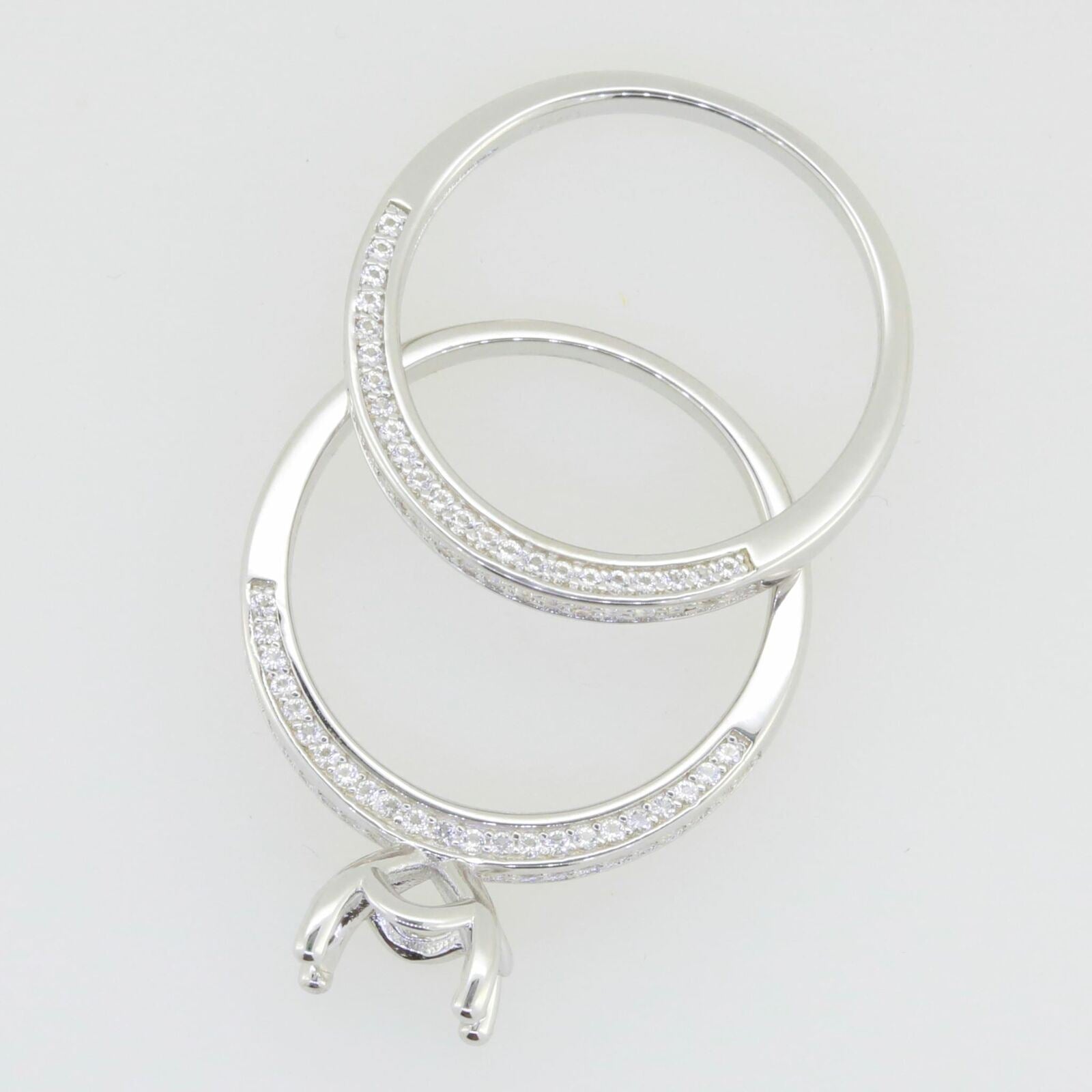 2 PCs Set 14K White Gold Semi Mount Ring Setting Round RD 8x8mm Engagement Syzjewelry