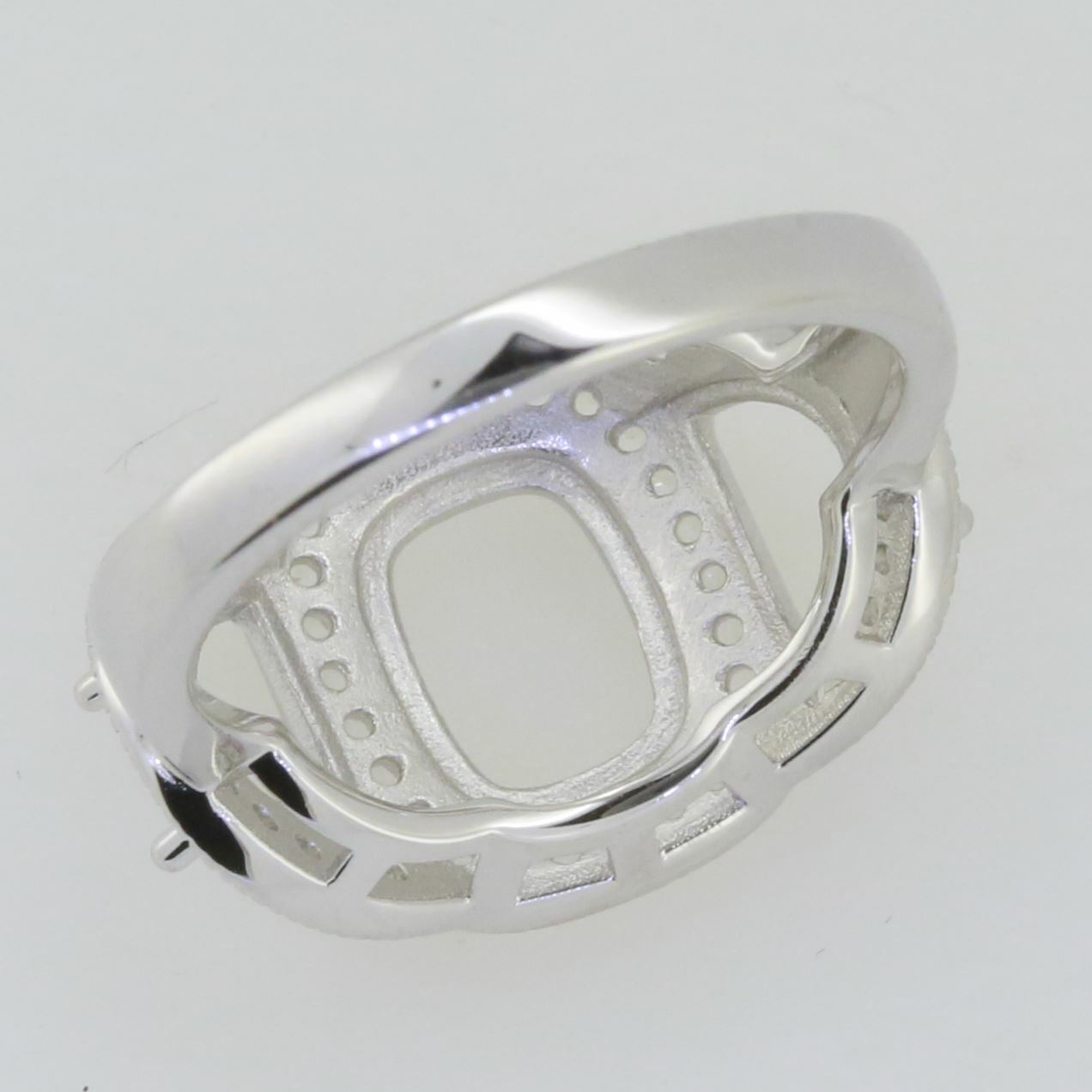 14K White Gold Semi Mount Ring Setting Cushion CU 9x7mm 7.5x5mm 3 Stone Syzjewelry
