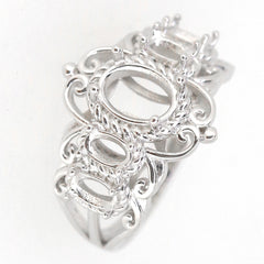 Vintage Style 14K White Gold Semi Mount Ring Setting Oval OV 8x6mm 5x3mm 5 Stone Syzjewelry