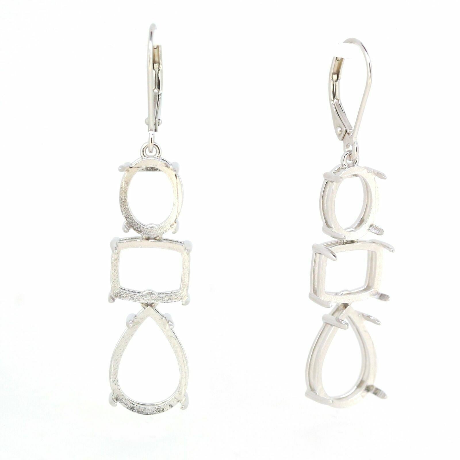 14K White Gold Semi Mount Earrings Setting PE 14x10 OV 10x8 Cu10x8mm Cab Syzjewelry