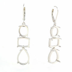 14K White Gold Semi Mount Earrings Setting PE 14x10 OV 10x8 Cu10x8mm Cab Syzjewelry
