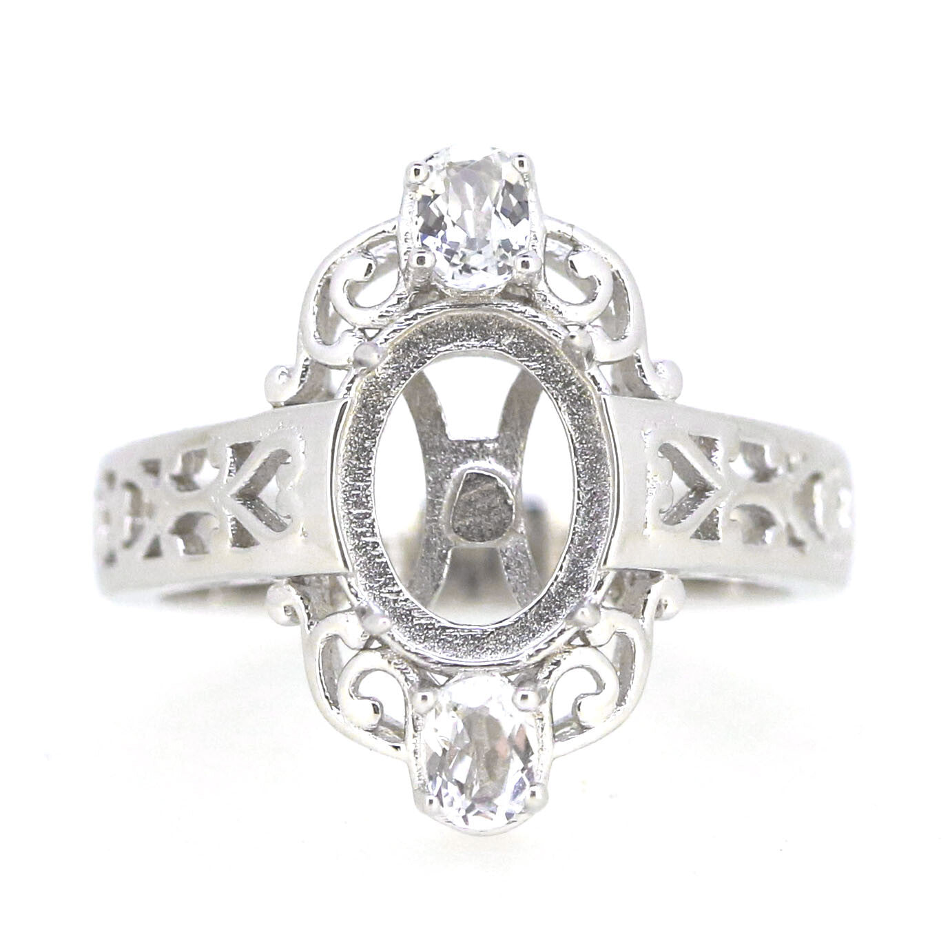 14K White Gold Semi Mount Ring Setting for Oval OV 9x7mm Vintage Repro Syzjewelry