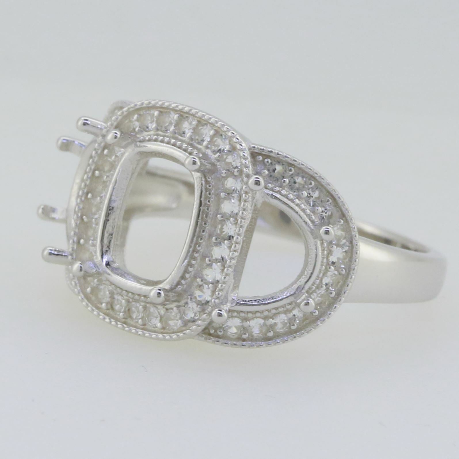 14K White Gold Semi Mount Ring Setting Cushion CU 9x7mm 7.5x5mm 3 Stone Syzjewelry