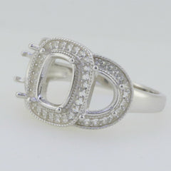 14K White Gold Semi Mount Ring Setting Cushion CU 9x7mm 7.5x5mm 3 Stone Syzjewelry