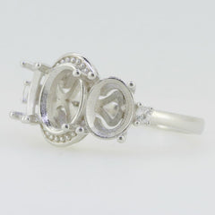 14K White Gold Semi Mount Ring Setting Oval OV 9x7mm OV 7x5mm 3 Stones Syzjewelry