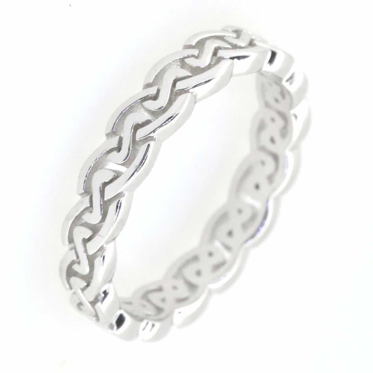 14K White Gold 4 mm Celtic Knot Band Ring Syzjewelry