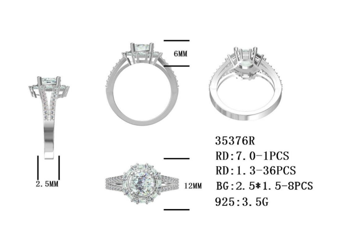 Sterling Silver Semi Mount Ring Setting Round RD 7x7mm 1x1mm baguette BG 2x2mm Halo Split Shank Syzjewelry