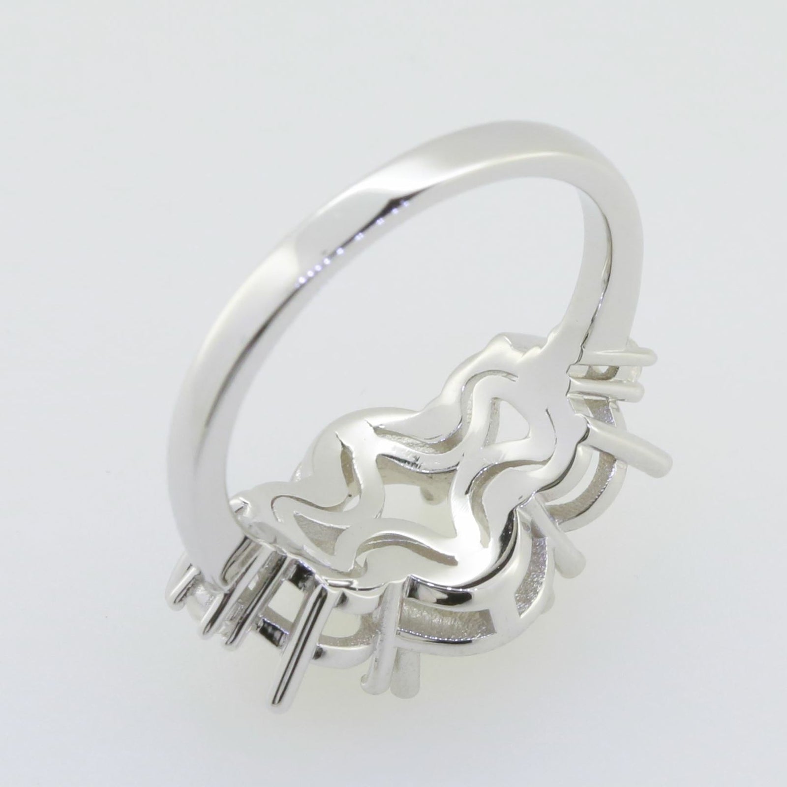 14K White Gold Semi Mount Ring Setting Oval OV 9x7mm OV 7x5mm 3 Stones Syzjewelry