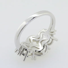 14K White Gold Semi Mount Ring Setting Oval OV 9x7mm OV 7x5mm 3 Stones Syzjewelry