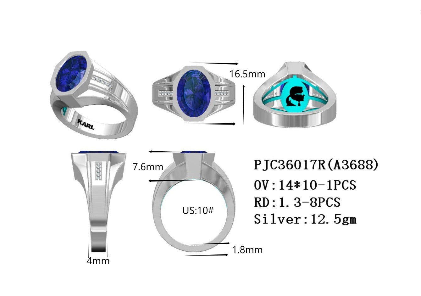 Sterling Silver Semi Mount Ring Setting Oval OV 14x10mm Round RD 1.3mm Syzjewelry