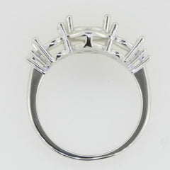 14K White Gold Semi Mount Ring Setting Oval OV 9x7mm OV 7x5mm 3 Stones Syzjewelry