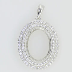 Custom 14K White Gold Semi Mount Pendant Setting Oval OV 15.82x13.34x6.94mm Syzjewelry