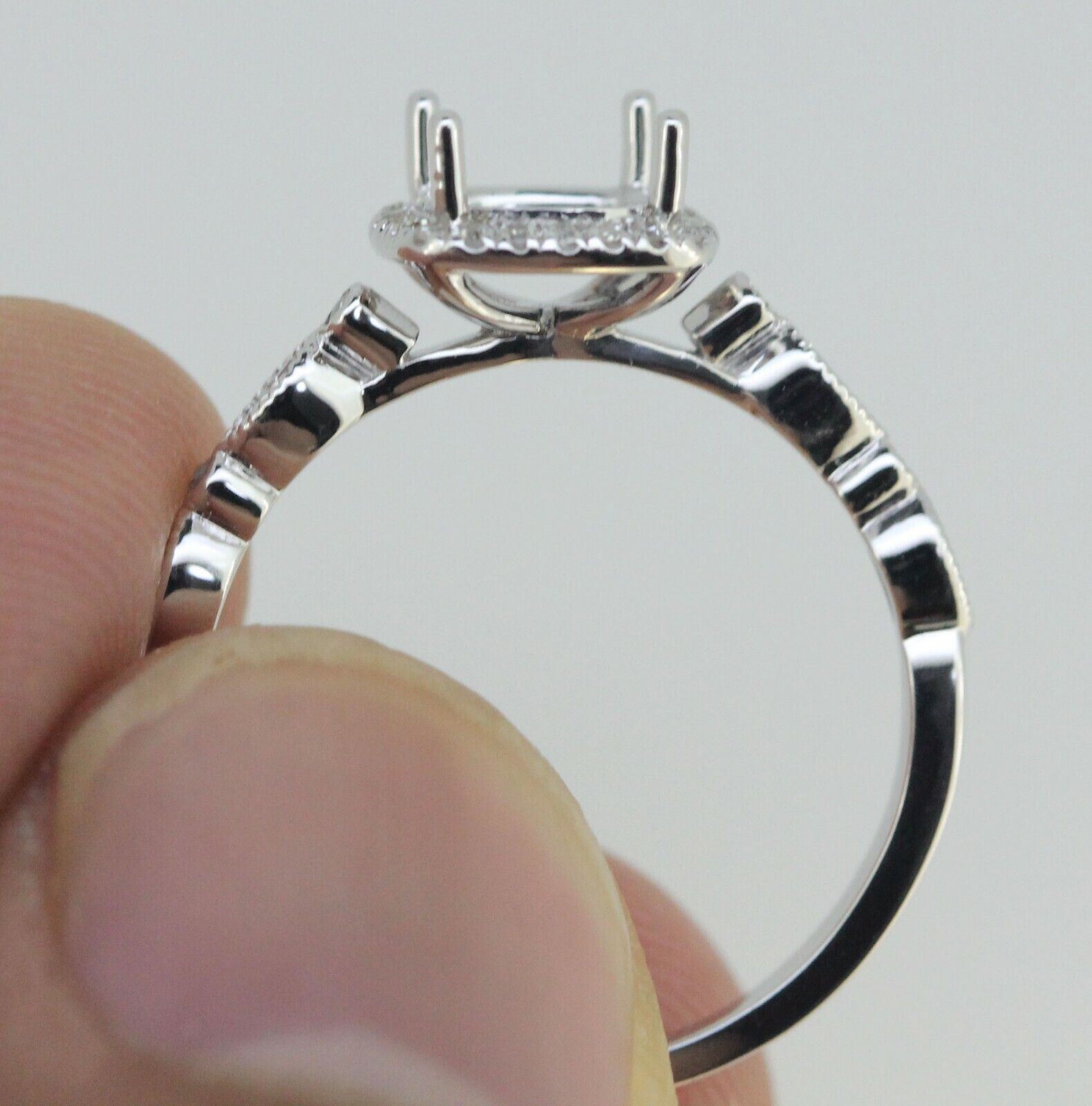 Art Deco Style 14K White Gold & Diamond Semi Mount Ring Setting  Cu 6x6mm Syzjewelry