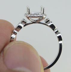 Art Deco Style 14K White Gold & Diamond Semi Mount Ring Setting  Cu 6x6mm Syzjewelry