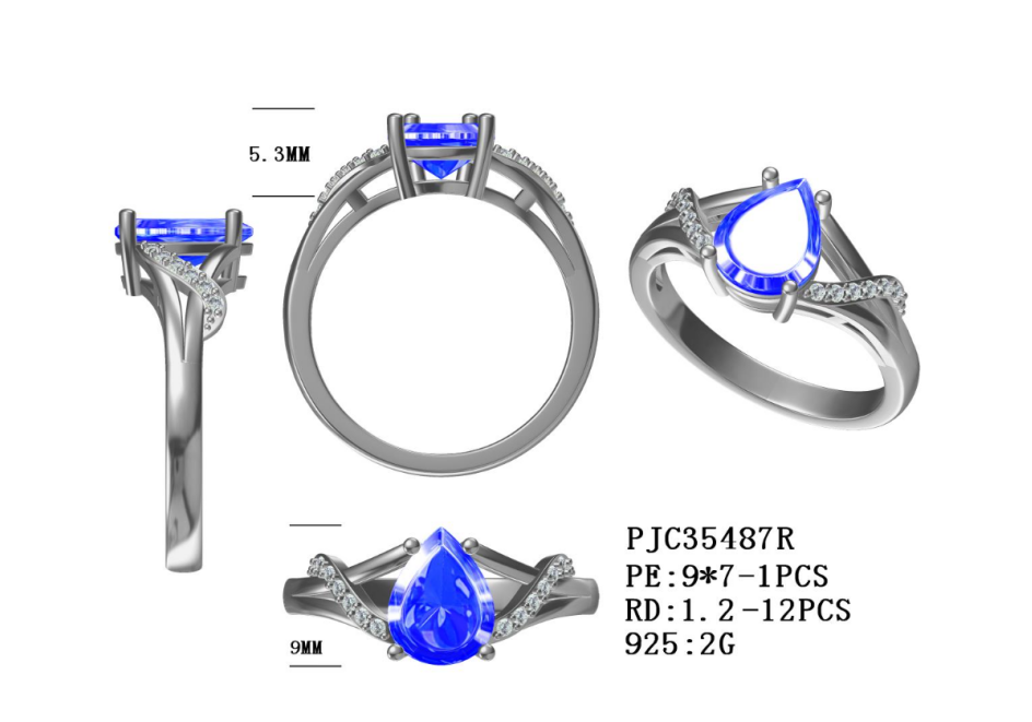 Sterling Silver Semi Mount Ring Setting PE Pear 9x7mm Round Rd 1x1mm Syzjewelry