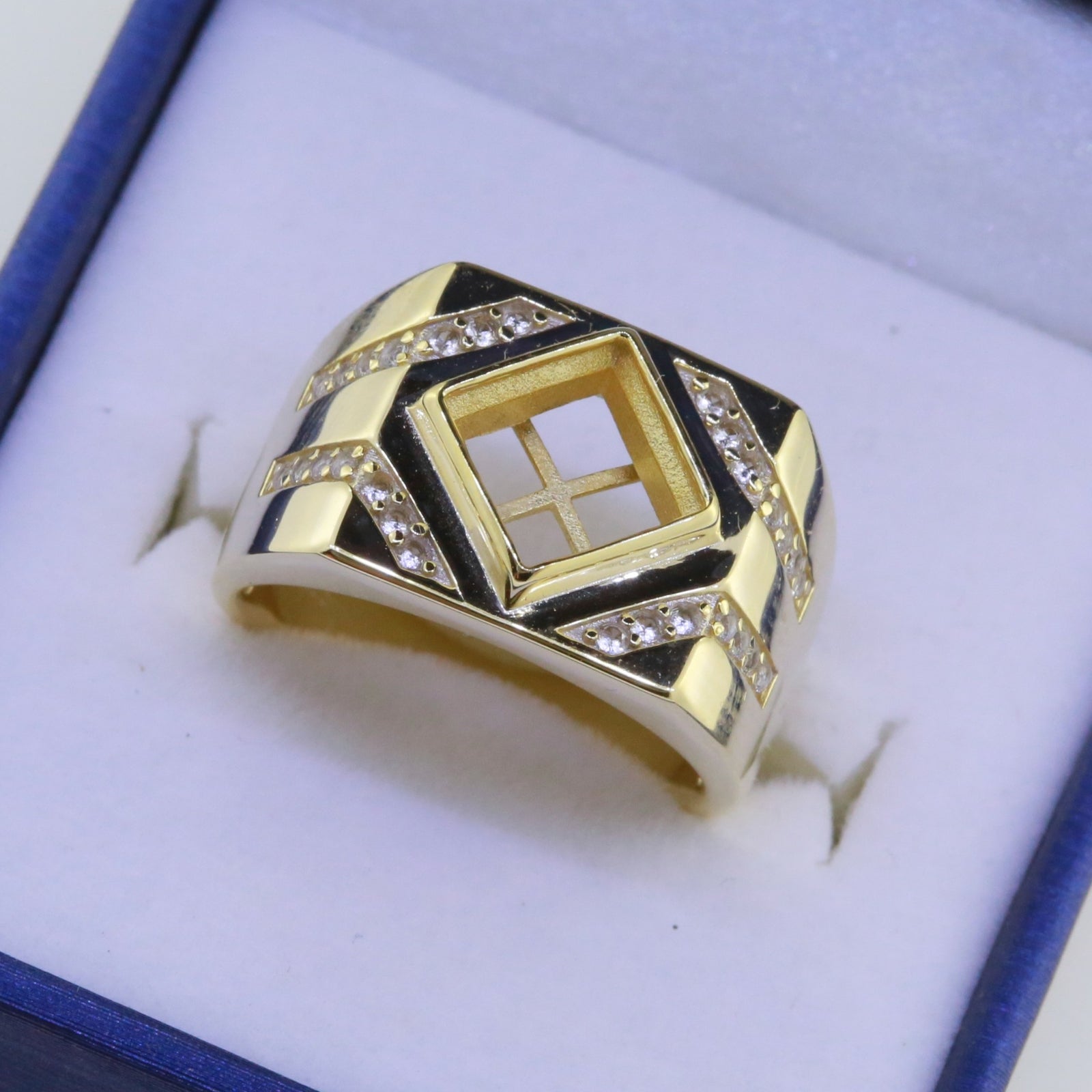 14K Yellow Gold Semi Mount Ring Setting Princess 9.5 mm Male Men's Ring Sz 10 Syzjewelry