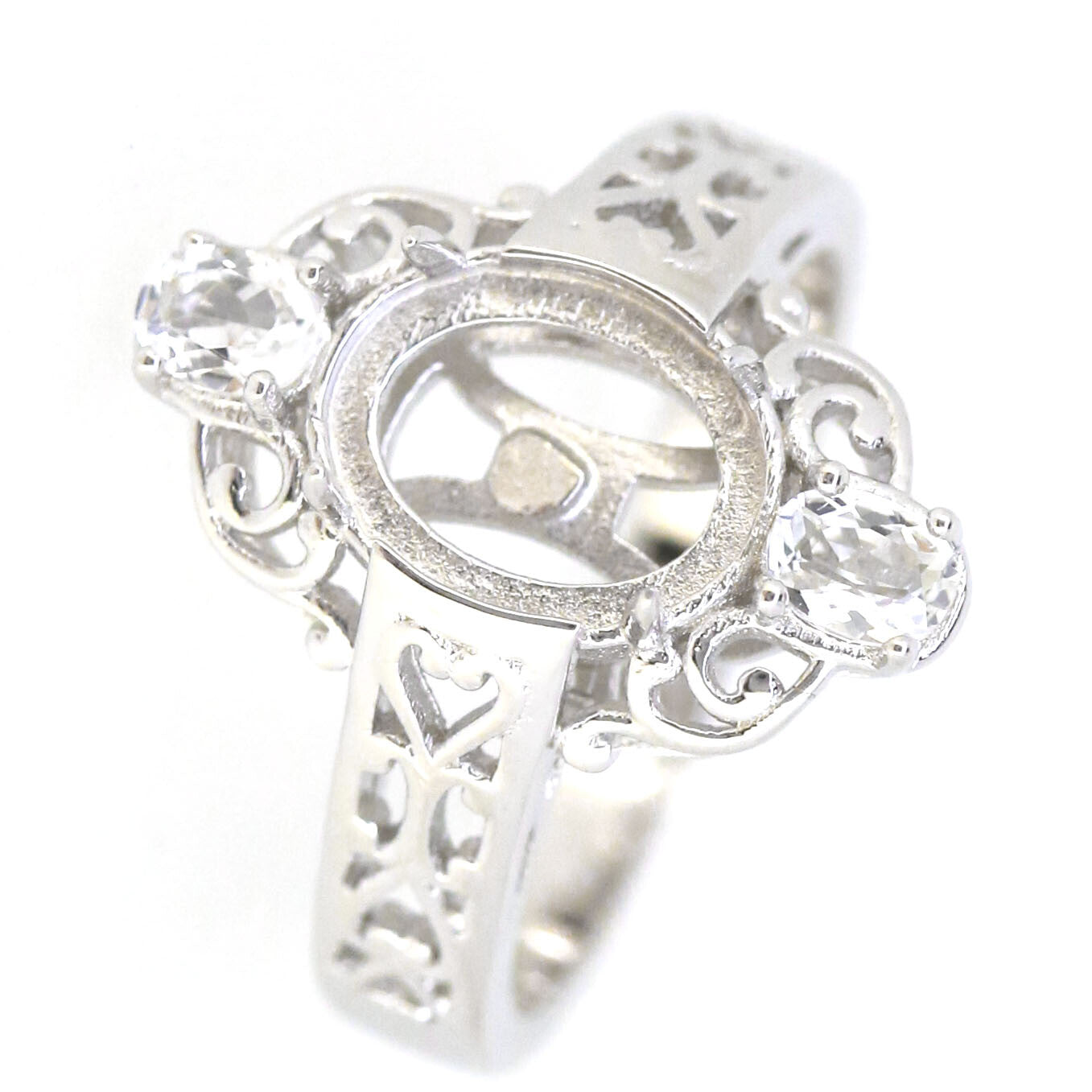 14K White Gold Semi Mount Ring Setting for Oval OV 9x7mm Vintage Repro Syzjewelry