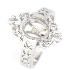 14K White Gold Semi Mount Ring Setting for Oval OV 9x7mm Vintage Repro Syzjewelry