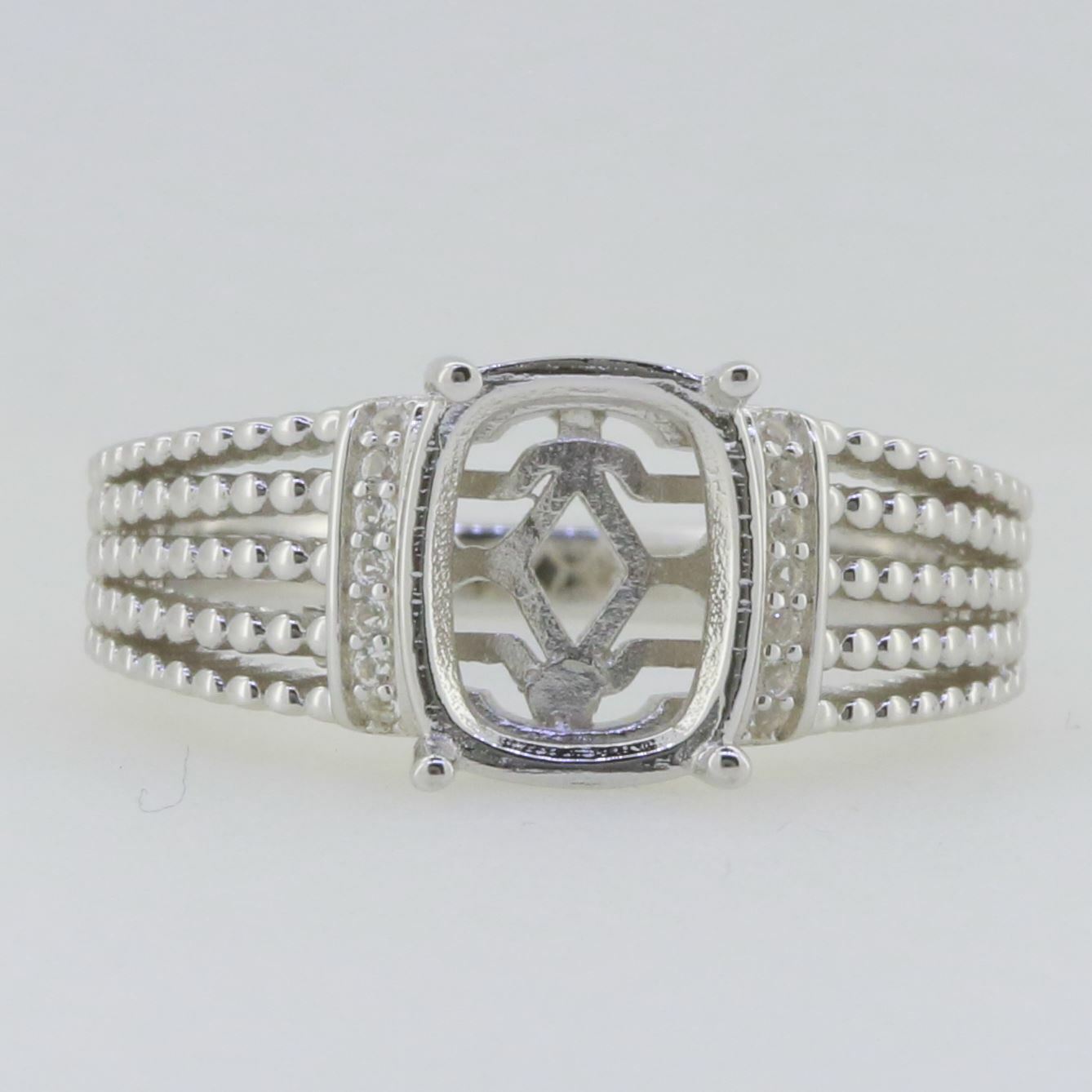 14K White Gold Semi Mount Ring Setting Cab Cushion CU 10X8mm Syzjewelry