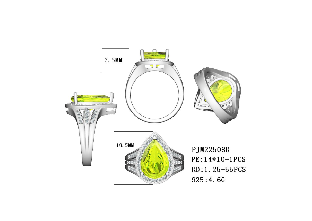 Sterling Silver Semi Mount Ring Setting PEAR PE 14x10 Round RD 1x1 Accent Shank Syzjewelry