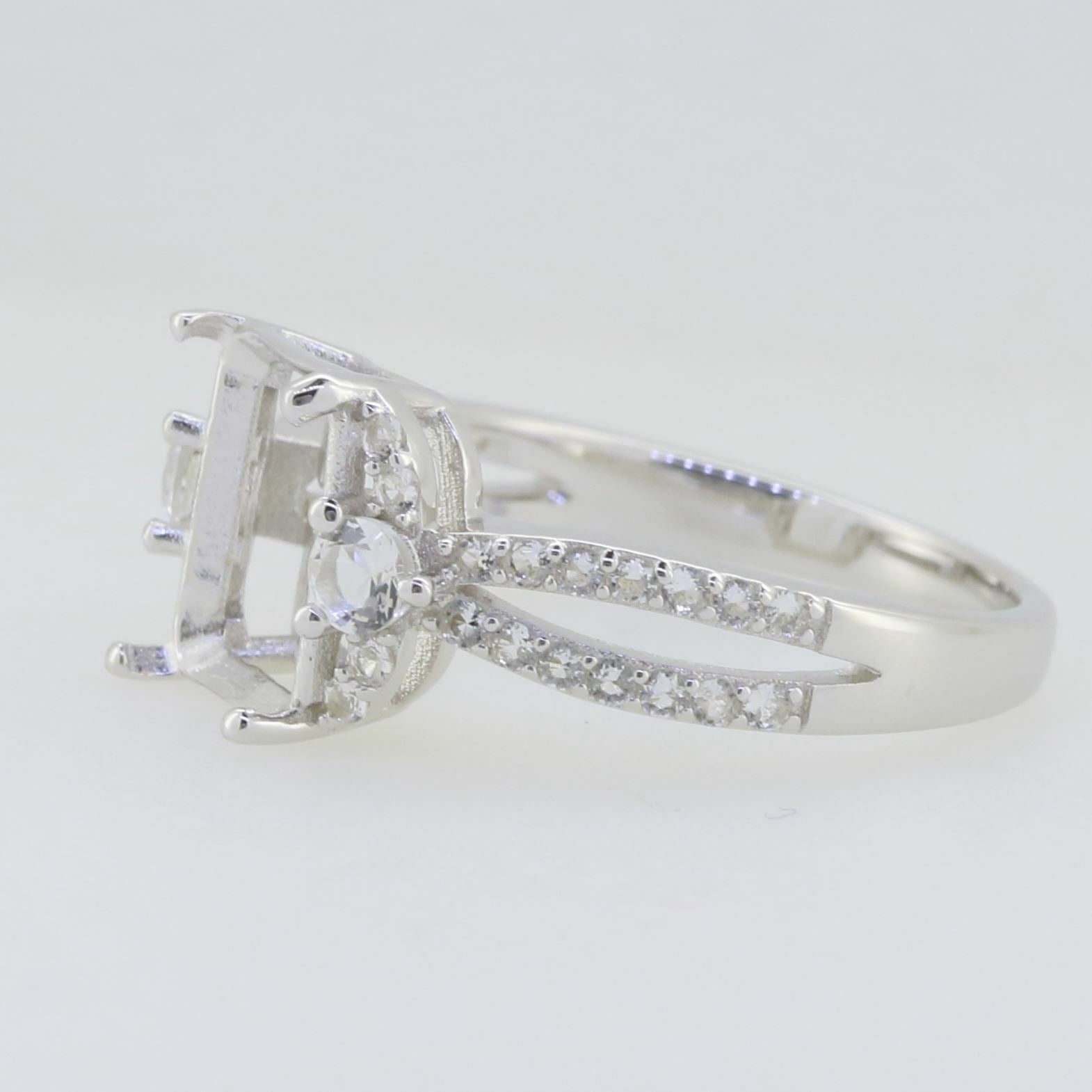 14K White Gold Semi Mount Ring Setting Emerald OCT 10X8mm W/ Moissanite Syzjewelry