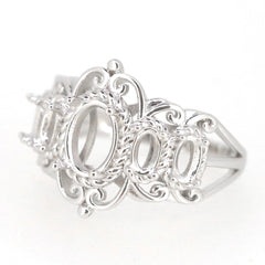 Vintage Style 14K White Gold Semi Mount Ring Setting Oval OV 8x6mm 5x3mm 5 Stone Syzjewelry