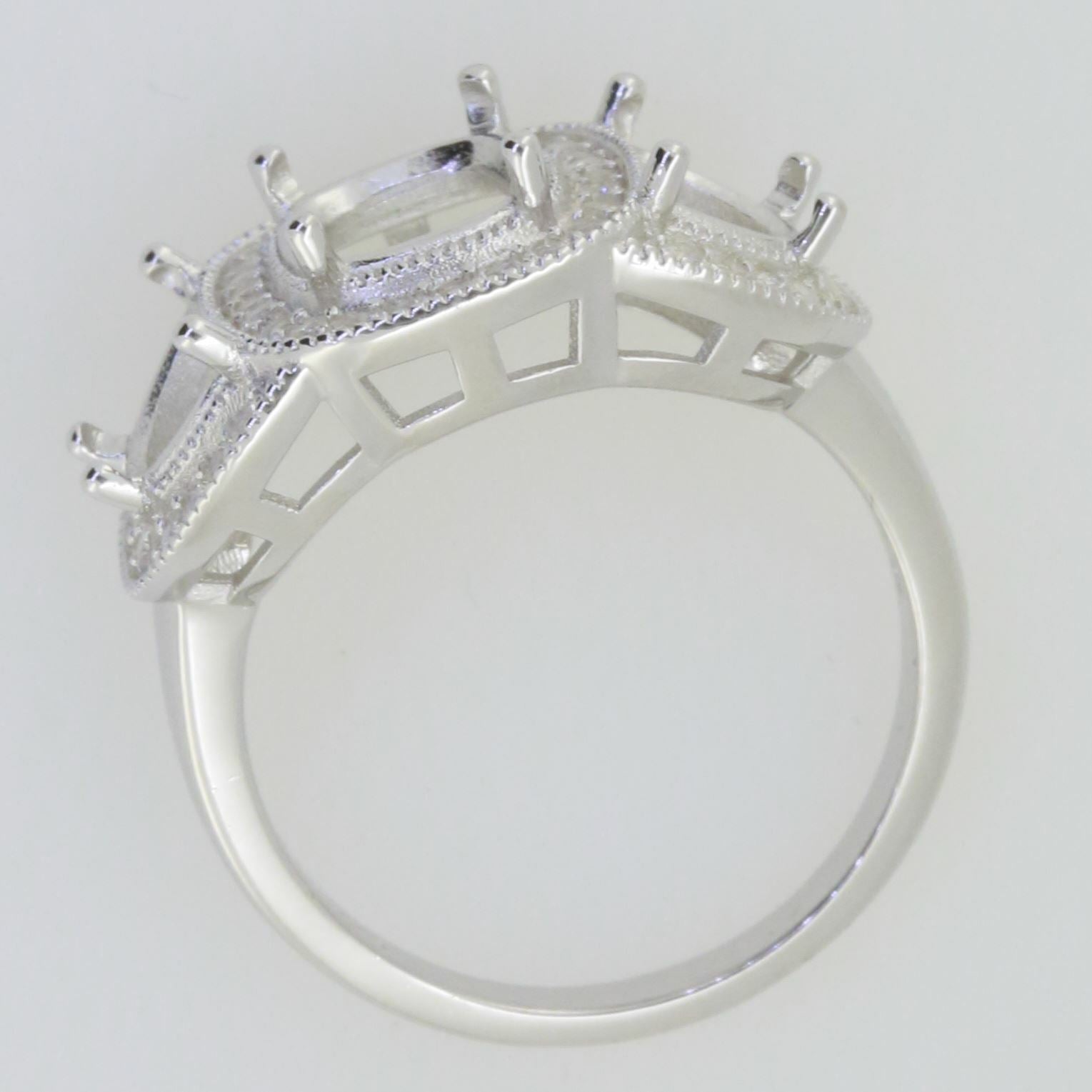 14K White Gold Semi Mount Ring Setting Cushion CU 9x7mm 7.5x5mm 3 Stone Syzjewelry