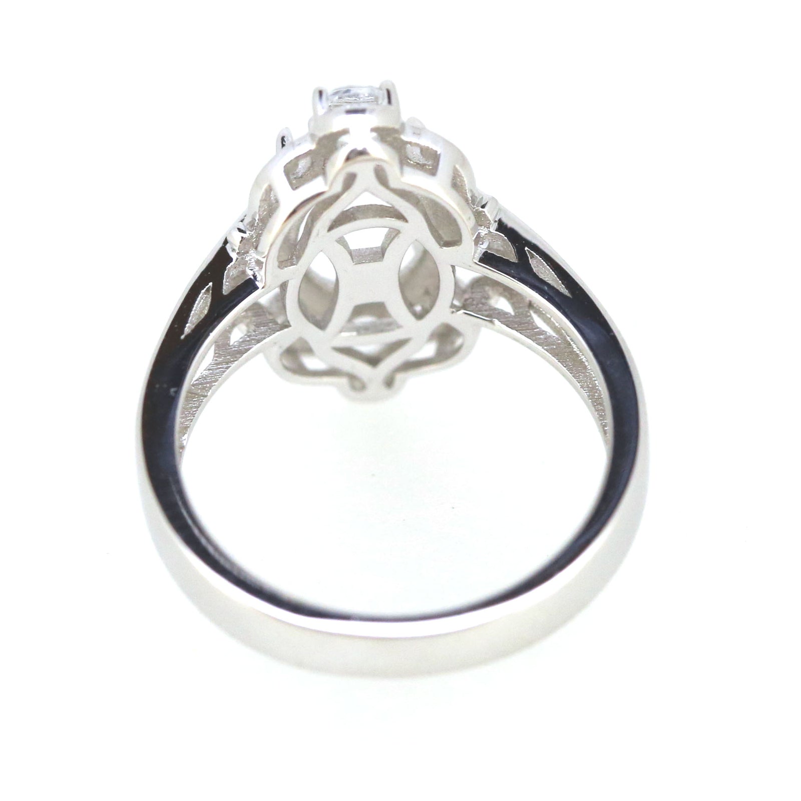 14K White Gold Semi Mount Ring Setting for Oval OV 9x7mm Vintage Repro Syzjewelry