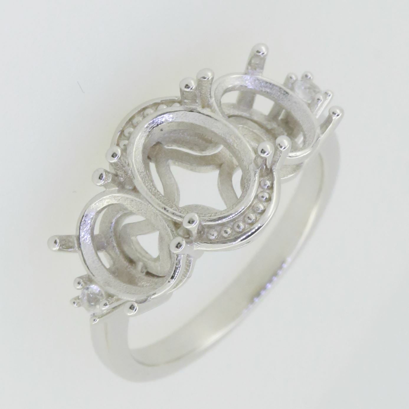 14K White Gold Semi Mount Ring Setting Oval OV 9x7mm OV 7x5mm 3 Stones Syzjewelry