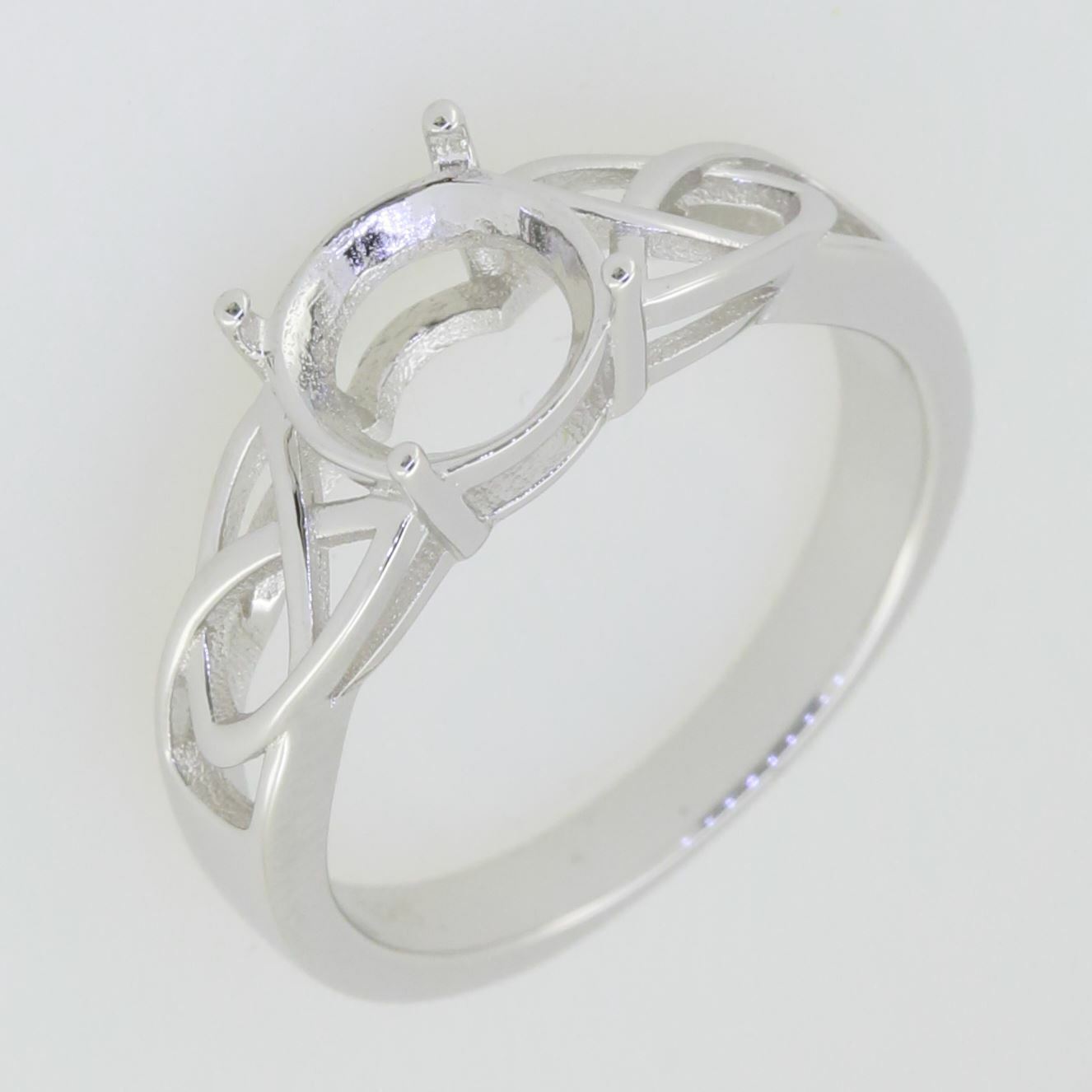 14K White Gold Semi Mount Ring Setting Round RD 8x8mm Celtic Knot Syzjewelry