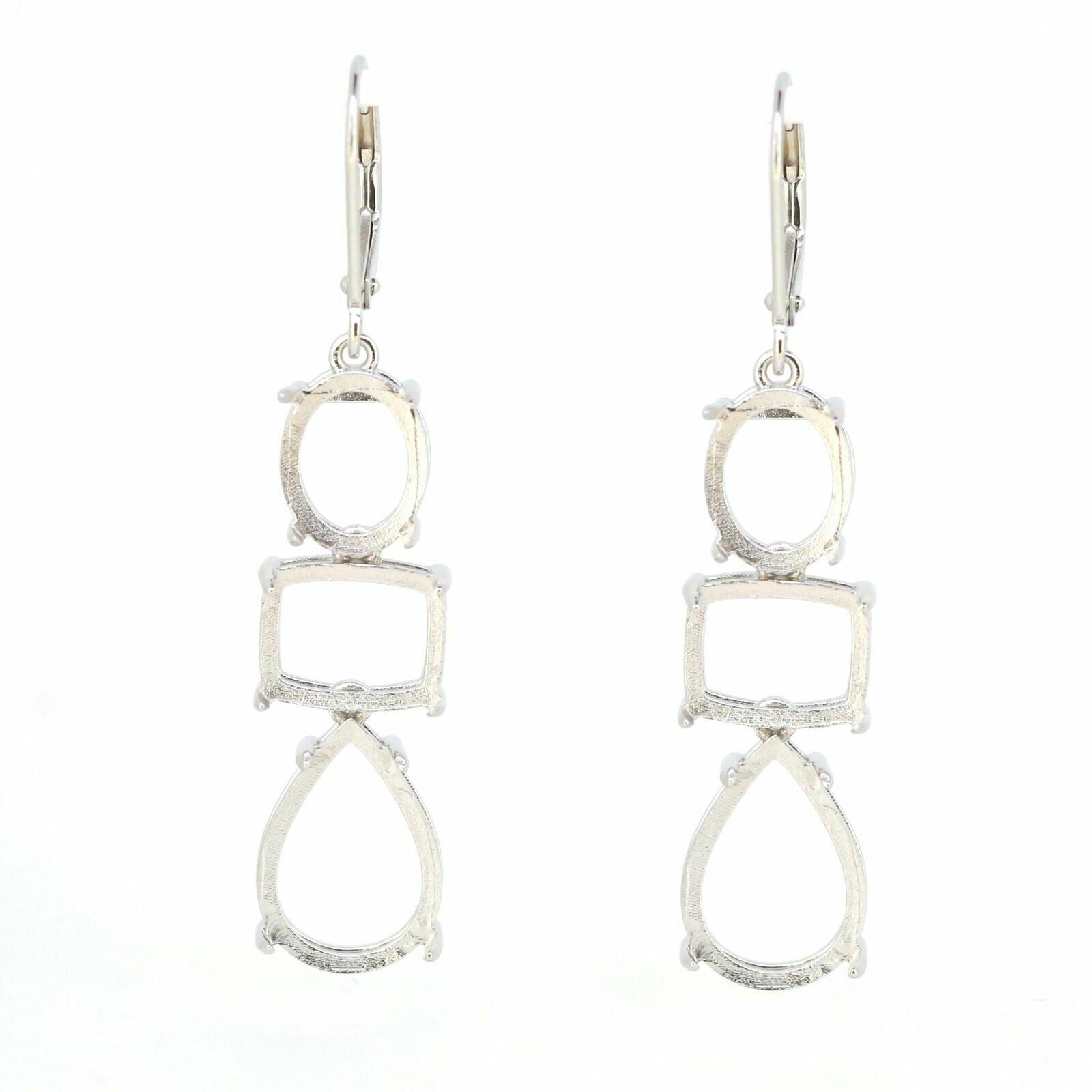 14K White Gold Semi Mount Earrings Setting PE 14x10 OV 10x8 Cu10x8mm Cab Syzjewelry