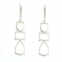 14K White Gold Semi Mount Earrings Setting PE 14x10 OV 10x8 Cu10x8mm Cab Syzjewelry