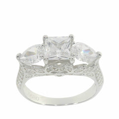 10K White Gold Semi Mount Ring Setting SQ 6x6mm PE 7X5mm 3 Stone Engagement Ring - Syzjewelry