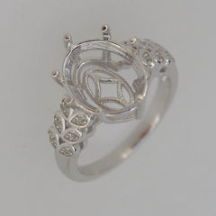 14K White Gold Semi Mount Ring Setting Oval OV 14x10mm Engagement Accent Shank - Syzjewelry