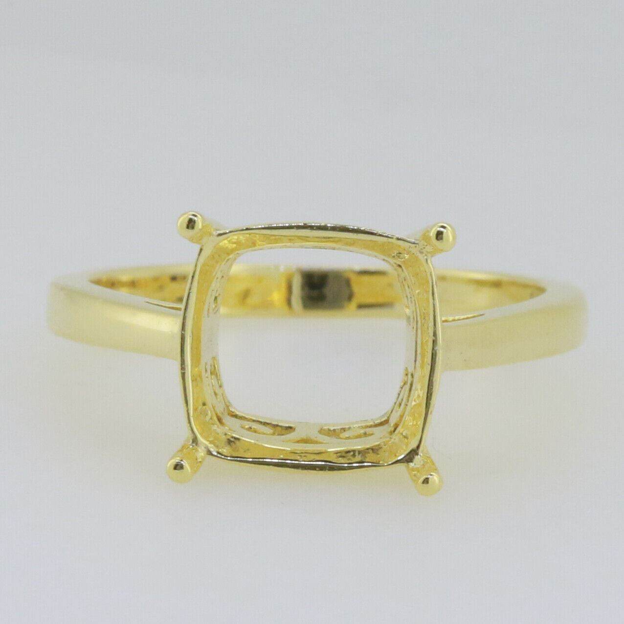14K Yellow Gold Semi Mount Ring Setting Cushion CU 10x10mm - Syzjewelry