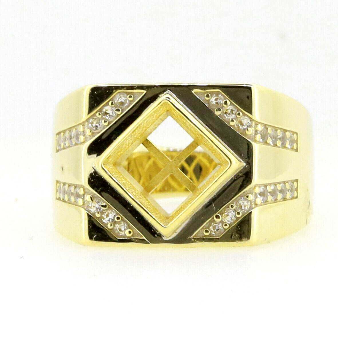 14K Yellow Gold Semi Mount Ring Setting Princess SQ 7x7mm Men's Ring Mounting - Syzjewelry