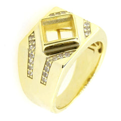 14K Yellow Gold Semi Mount Ring Setting Princess SQ 7x7mm Men's Ring Mounting - Syzjewelry