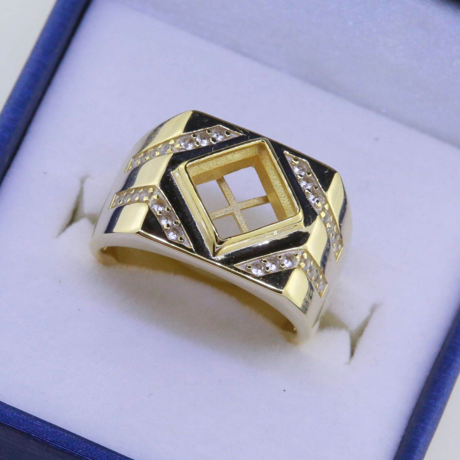 14K Yellow Gold Semi Mount Ring Setting Princess SQ 7x7mm Men's Ring Mounting - Syzjewelry