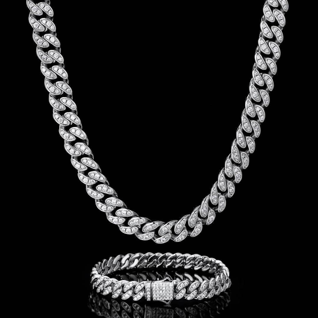 14K Yellow White Gold Plated Cuban Link Chain Bracelet 12MM Iced Moissanite - Syzjewelry