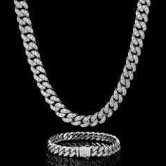 14K Yellow White Gold Plated Cuban Link Chain Bracelet 12MM Iced Moissanite - Syzjewelry